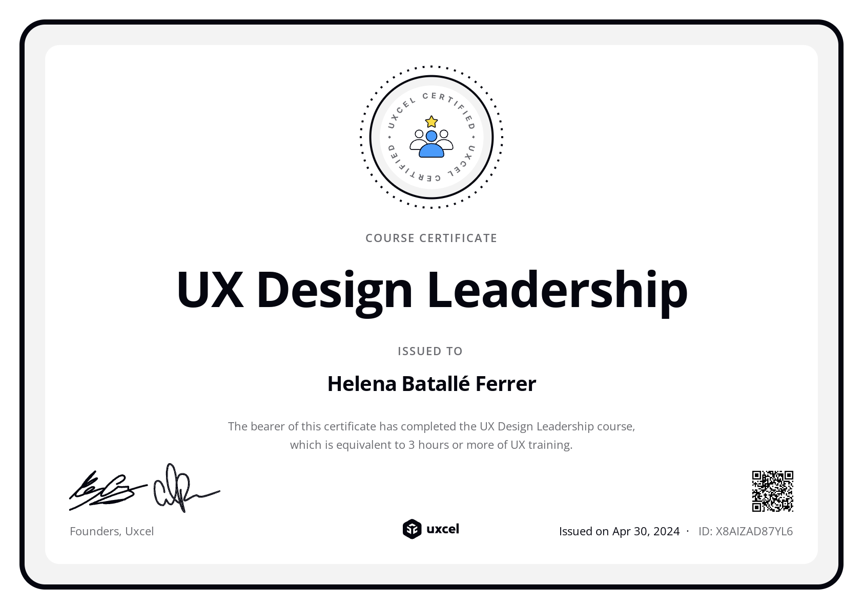 Helena Batallé Ferrer's certificate